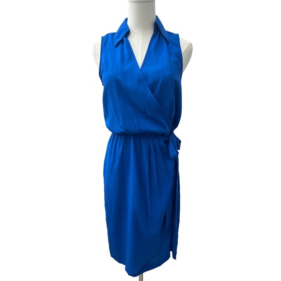 New‎ York & Company Stretch Dress Wrap Sleeveless Collared Blue S - Picture 1 of 5